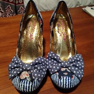 Irregular Choice blue & white heels